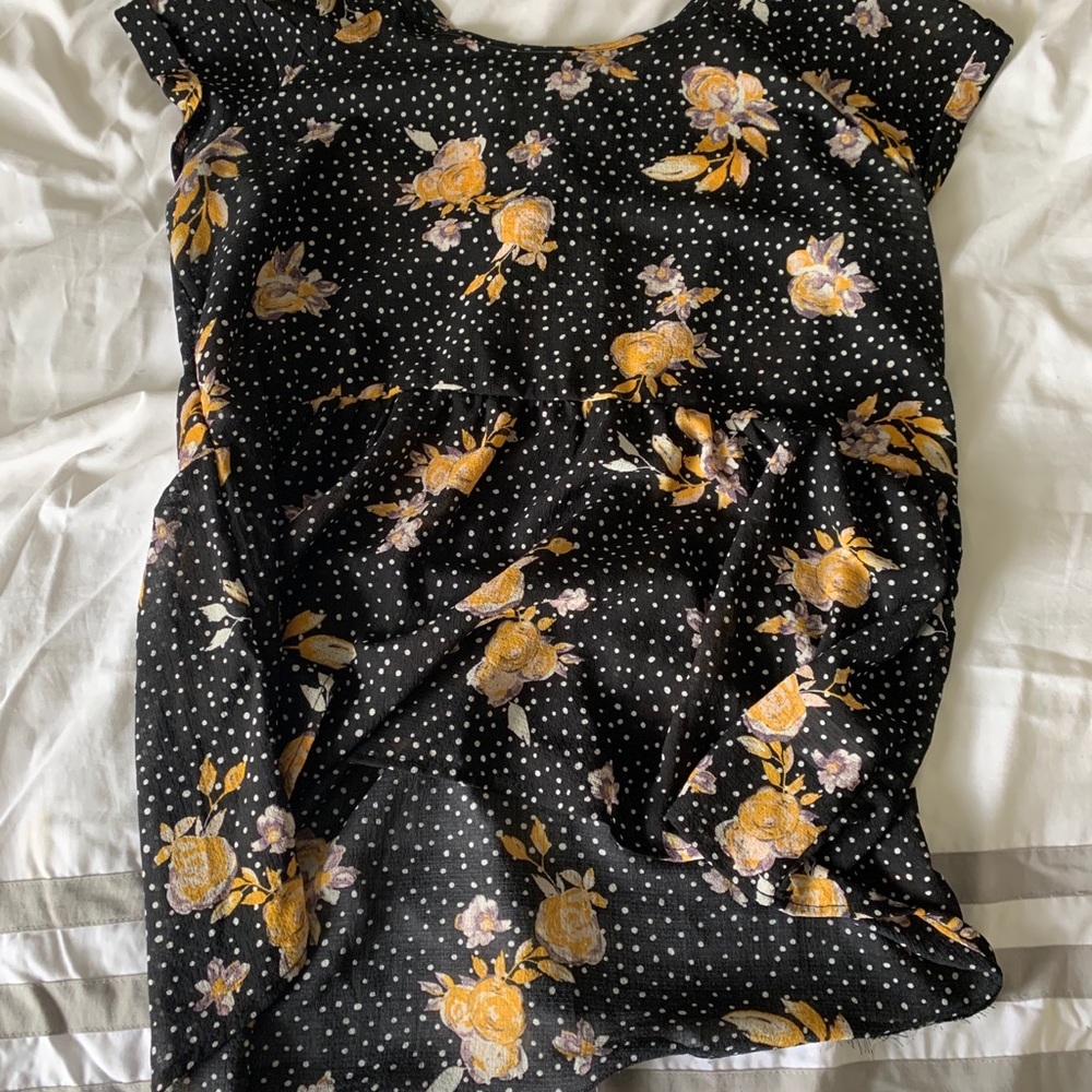 Black with yellow floral blouse